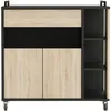Image de Meuble D'Appoint Pour Micro-ondes De Cuisine Avec Roulettes En Chêne Et Noir 79 X 79 X 40 Cm