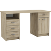 Image de Bureau de bureau MAO de Demeyere, couleur chêne, fabriqué en France, 135x58,5x74 cm, meuble de bureau, panneau de particules mélaminé, 4 tiroirs, 1 armoire