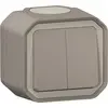 Image de Legrand FR AP Interrupteur double 10AX/bouton-poussoir 10A, bornier enfichable, IP55, IK08, gris, 1 pièce.