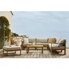 Image de Ensemble de canapé d'angle extérieur BOCARNEA Levata XL, fabriqué en acacia , pour 7 personnes, avec un aspect lin gris-beige, modulable, comprenant des coussins et une table basse rectangulaire