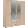 Image de Parisot - Modèle Daily 13 | Armoire - 4 portes, couleur marron avec miroir, dimensions : 160 x 185 x 51 cm