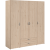 Image de Armoire chambre VARIA -Reproduction chene - 4 portes battantes + 2 tiroirs - L 159,9 cm x P 51,3 cm x H 185 cm