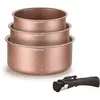Image de Ensemble de 3 casseroles   Convient à tous les types de plaques de cuisson, y compris l'induction   ARTHUR MARTIN   AM2366   Diamètre : 16, 18 et 20 cm + 1 manche amovible   Terre cuite