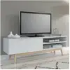 Image de Le Quai Des Affaires - Meuble Tv 2 Portes 2 Niches 160x42x50 Cm Blanc Et Naturel - Alba