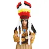 Image de Coiffe indien rouge et jaune avec marabouts