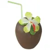 Image de Gobelet noix de coco plastique avec Couvercle et paille