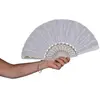 Image de Eventail, tissu et plastique, blanc, 45 cm ouvert