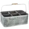 Image de Atmosphera   Porte Plante Déco Vintage En Zinc Gris   6 Compartiments Carrés   Poignée En Bois Pour Déplacement Facile   Dimensions L. 36,5 X P. 23,3 X H. 13,9 Cm