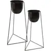 Image de Lot De 2 Pots Noirs Avec Supports En Métal De Tailles Différentes Pour Décoration Moderne Du Salon Sur Trépied, Livraison Gratuite