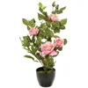Image de Plante Artificielle Rosier 4 Roses Et 6 Boutons En Pot H 50 Cm - Atmosphera