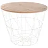 Image de Table basse de style moderne, plateau en bois avec abat-jour en fil de fer, table polyvalente et moderne