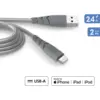 Image de Câble Ultra-Renforcé USB A / Lightning 2.4A 2m FastCharge 12W Gris + Garantie à vie Force Power - Neuf