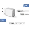 Image de Kit Chargeur USB C 30W + Câble Renforcé USB C / Lightning 1.2m Blanc + Garantie à vie Force Power Lite - Neuf