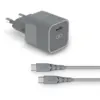 Image de Kit Chargeur USB C 20W + Câble Ultra-Renforcé USB C / USB C 1.2m Gris + Garantie à vie Force Power - Neuf