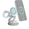 Image de Station de charge sans fil 5-7.5-15W Qi Stand 3 zones pliable Smartphone + Truewireless + Apple Watch + Câble de charge USB C/C Blanc et Argent + Garantie à vie Force Power - Neuf