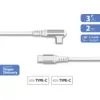 Image de Câble Renforcé Coudé 90° USB C / USB C 3A 2m PD 60W Blanc + Garantie à vie Force Power Lite - Neuf