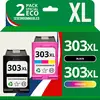 Image de 123CONSOMMABLES - 303XL - Pack 2 cartouches compatibles HP 303XL - noir et couleurs - Neuf