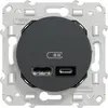Image de Prise chargeur double usb A+C 12W à assembler Odace, SCHNEIDER ELECTRIC, anthracite