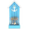 Image de Bougeoir Bord de Mer turquoise, en verre et bois 25,5cm