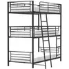 Image de Lits Superposes En Metal - Noir - Sommiers Inclus - 3x90x190 Cm - Trio