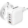 Image de alimentation 130W 2x 100W USB-C + 1x 30W ports USB + 100W câble USB-C, Akashi - Blanc