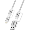 Image de Akashi, Câble 4 en 1 USB-C + Lightning Compatible Apple CarPlay Android Auto, Gris