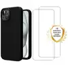 Image de EVETANE Coque iPhone 15 Silicone liquide Noire + 2 Vitres en Verre trempé Protection écran Antichocs - Neuf