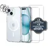 Image de EVETANE Coque iPhone 15 Antichoc compatible Magsafe + 2 Protections écran et 2 protections Objectif Caméra - Neuf