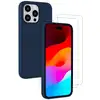 Image de EVETANE Coque iPhone 15 Pro Silicone liquide Bleu Marine + 2 Vitres en Verre trempé Protection écran Antichocs - Neuf