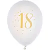 Image de Sachet de 8 ballons Joyeux Anniversaire 18 ans, Blanc/or