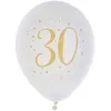 Image de Sachet de 8 ballons Joyeux Anniversaire 30 ans, Blanc/or
