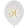 Image de Sachet de 8 ballons Joyeux Anniversaire 50 ans, Blanc/or