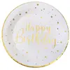 Image de Sachet de 10 Assiettes Happy Birthday mÃ©tal, Blanc/Or