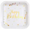Image de Sachet 10 Assiettes carrÃ©es HAPPY BIRTHDAY, Blanc/Or