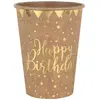Image de Sachet de 10 Gobelets Happy Birthday mÃ©tal, Kraft/Or (bord dorÃ©)