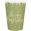 Image de Sachet de 10 Gobelets Happy Birthday mÃ©tal, Sauge/Or (bord dorÃ©)
