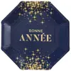 Image de Paquet de 10 Assiettes Bonne AnnÃ©e pailletÃ©es hexagonales 23cm, Marine/Or