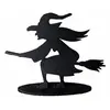 Image de Centre de table Halloween SorciÃ¨re sur Balai 19x15cm en bois, Noir