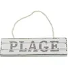 Image de Pancarte bois Plage Ã  suspendre blanc/taupe en bois 15cm