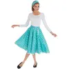 Image de Jupe longue Ã  pois blancs 60's + Bandeau, Turquoise