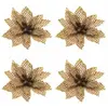 Image de Lot de 4 Fleurs Poinsettia 6cm avec paillettes or, Jute