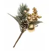 Image de Tige Feuilles, pomme de pin, et Baies or 13cm