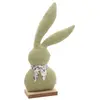 Image de Centre de table Lapin grandes oreilles en velours Vert Sauge 27cm