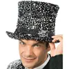 Image de Chapeau haut de forme 19cm en velours noir et sequins Argent