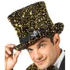 Image de Chapeau haut de forme 19cm en velours noir et sequins Or