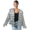 Image de Veste scintillante Ã  franges femme, Argent taille L