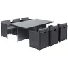 Image de Concept-usine   Ensemble De Jardin 6 Places En Résine Tressée Noire   Table Carrée 180x115cm Avec Plateau En Verre   6 Fauteuils Empilables Avec Coussins Déhoussables