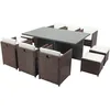 Image de Concept-usine   Table Rectangulaire 10 Places Encastrables En Résine Tressée Et Verre Renforcé   Coussins Déhoussables En Tissu Déperlant   Dimensions 181x74x117cm