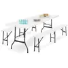 Image de Idmarket - Table Pliante D'Appoint Portable Et 2 Bancs Pliables 180 Cm - Gris - Pour Camping Ou Réception