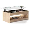 Image de Idmarket - Table Basse Plateau Relevable Rectangulaire Soa Bois Imitation Hêtre Plateau Blanc